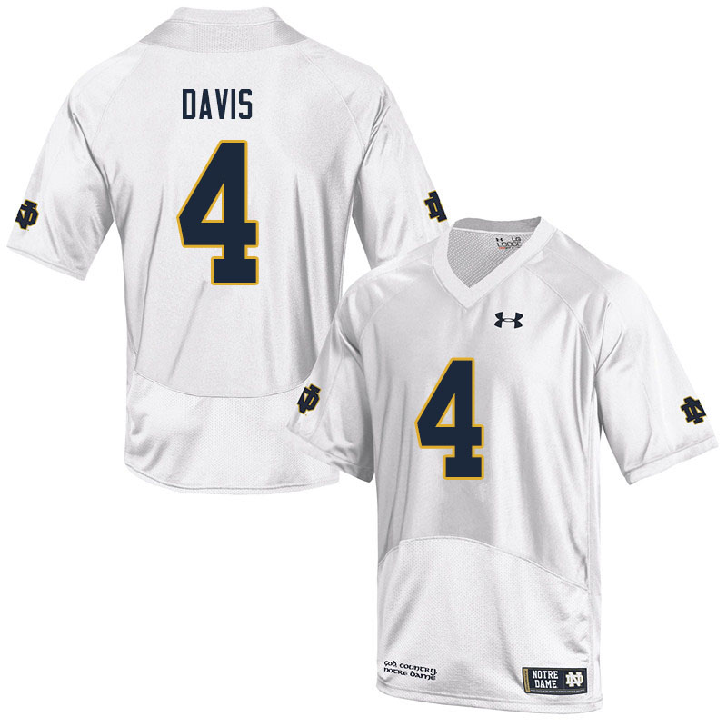 Men's NCAA Notre Dame Fighting Irish #4 Avery Davis Stitched College Under Armour Authentic White Football Jersey FC10E51HL